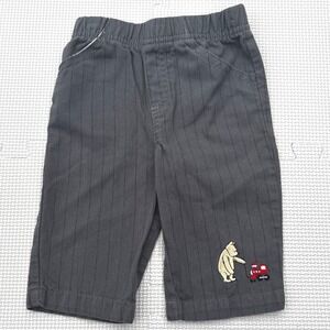 Disney Winnie the Pooh Pants 6 Months Gray Pinstripe Embroidered Bear Train‎
